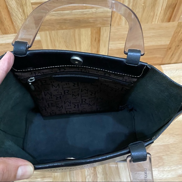 LAMARTHE Black Leather Clear Acrylic Handle HandBag Shoulder Bag - Picture 10 of 14